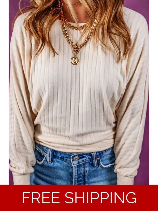 Ribbed Round Neck Long Sleeve Blouse